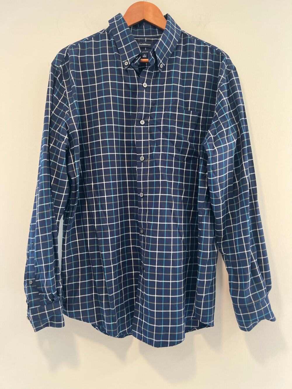 Croft & Barrow Casual Button Down Dress Shirt Blue Plaid Size Large JL